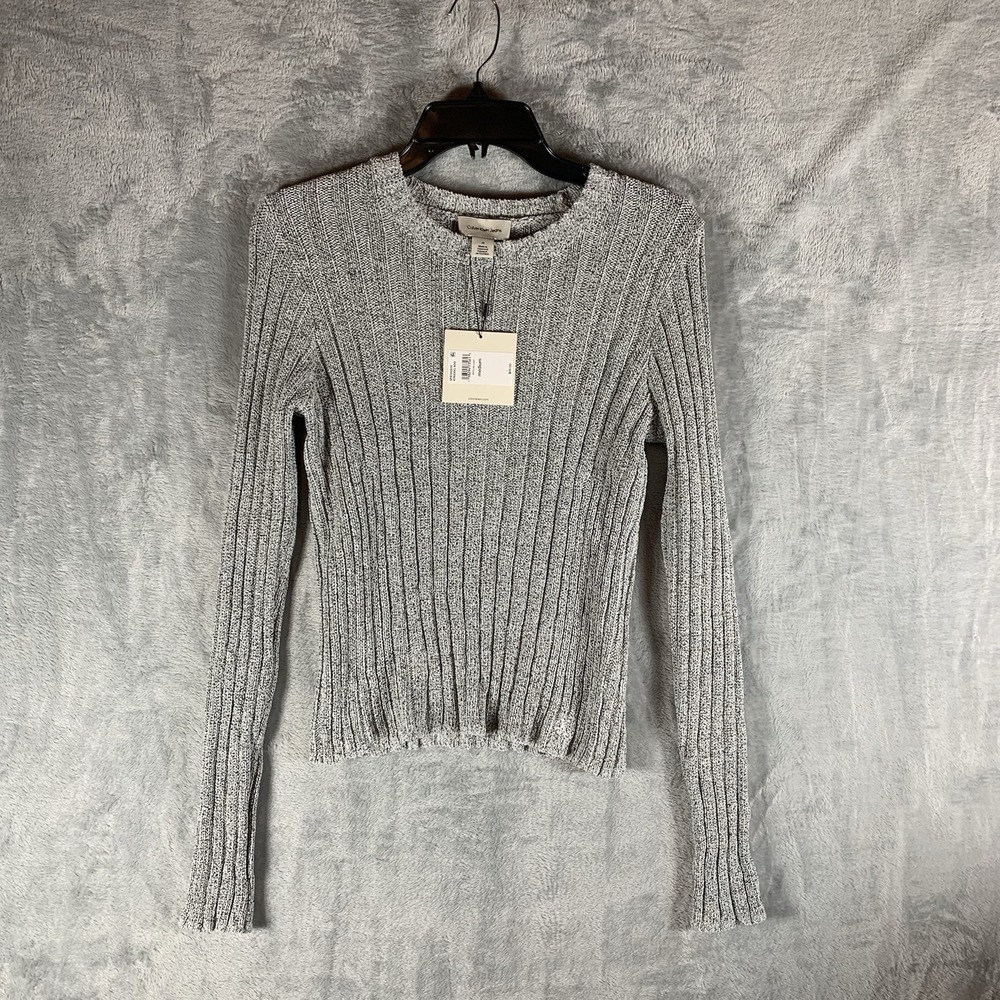Calvin Klein Women's Sweater Ribbed M Gray Long Sleeve Cotton Blend Crew Y2K NWT